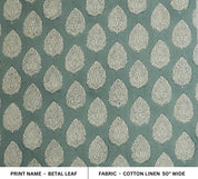 BLOCK PRINT CURTAIN FABRIC, COTTON LINEN 50" WIDE, BOHO FLORAL CUSHION AND TABLECLOTH - BETAL LEAF