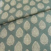 BLOCK PRINT CURTAIN FABRIC, COTTON LINEN 50" WIDE, BOHO FLORAL CUSHION AND TABLECLOTH - BETAL LEAF