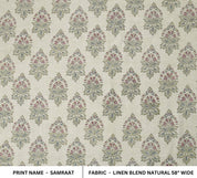 BLOCK PRINT LINEN FLORAL FABRIC, UPHOLSTERY PRINTED COUCH AND SOFA COVER, HANDMADE DRAPERY AND CURTAIN FABRIC - SAMRAAT