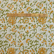 VISCOSE LINEN 58" WIDE, HAND BLOCK PRINT, FLORAL DECORATIVE YELLOW FABRIC, HANDMADE ART - PUSHPLATA