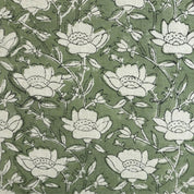 COTTON LINEN GREEN FLORAL BLOCK PRINT, LINEN CLOTHING, HANDMADE FABRIC, INDIAN TEXTILE  - DHRUV