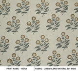 Handcrafted Block Printed Gray & Brown Floral Print on Linen Blend Fabric - Neha Serenity