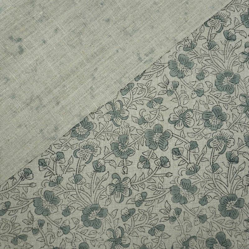 Premium Hand Block Print Green Thick linen Fabric - Saundarya