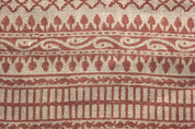 Handmade Block Print Red Floral Pure Linen Fabric - Kabutar Jaal Border