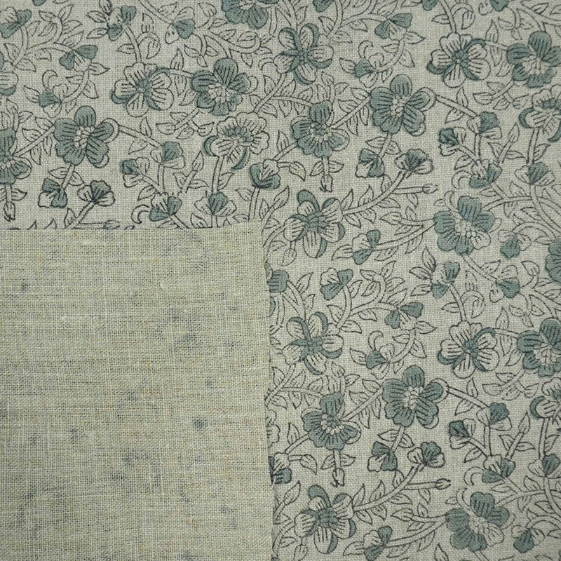 Premium Hand Block Print Green Thick linen Fabric - Saundarya