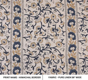 Block Print Navy Blue Floral Linen Fabric Couch Sofa - Himachal