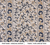 Block Print Navy Blue Floral Linen Fabric Couch Sofa - Himachal
