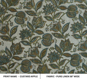 Floral Block Print Decorative Linen Fabric For Napkins - Custard Apple