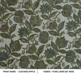 Floral Block Print Decorative Linen Fabric For Napkins - Custard Apple