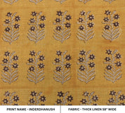 Block Printed Gold Leaves Heavy Linen Fabric - Inderdhanush