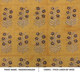 Block Printed Gold Leaves Heavy Linen Fabric - Inderdhanush