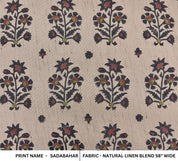 Indian Black & Brown Floral Print Linen Blend Fabric - Sadabahar