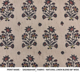 Indian Black & Brown Floral Print Linen Blend Fabric - Sadabahar