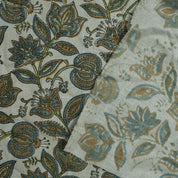 Floral Block Print Decorative Linen Fabric For Napkins - Custard Apple
