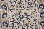 Block Print Navy Blue Floral Linen Fabric Couch Sofa - Himachal