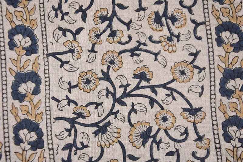 Block Print Navy Blue Floral Linen Fabric Couch Sofa - Himachal
