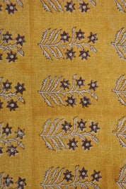 Block Printed Gold Leaves Heavy Linen Fabric - Inderdhanush