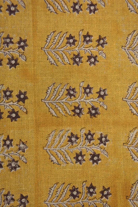 Block Printed Gold Leaves Heavy Linen Fabric - Inderdhanush