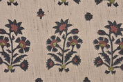 Indian Black & Brown Floral Print Linen Blend Fabric - Sadabahar