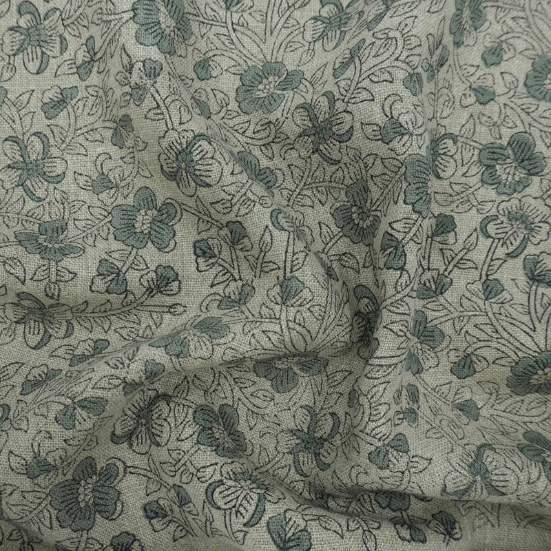 Premium Hand Block Print Green Thick linen Fabric - Saundarya