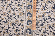 Block Print Navy Blue Floral Linen Fabric Couch Sofa - Himachal