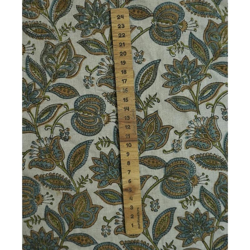 Floral Block Print Decorative Linen Fabric For Napkins - Custard Apple