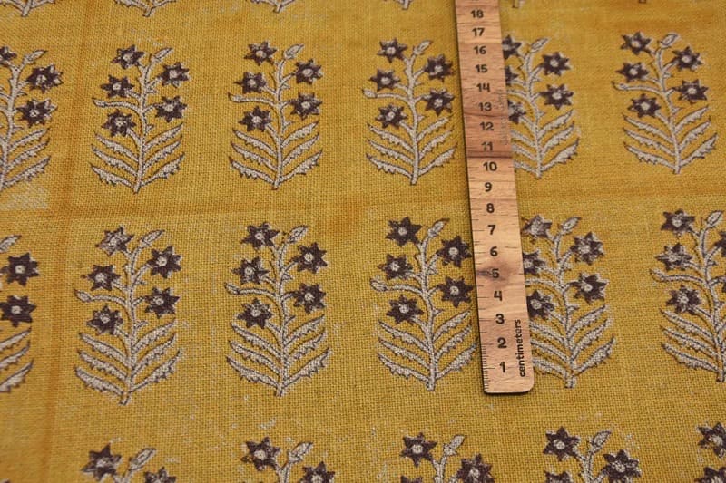 Block Printed Gold Leaves Heavy Linen Fabric - Inderdhanush