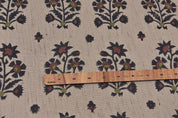 Indian Black & Brown Floral Print Linen Blend Fabric - Sadabahar