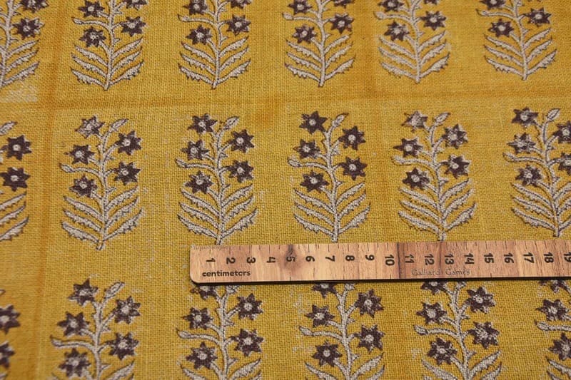 Block Printed Gold Leaves Heavy Linen Fabric - Inderdhanush