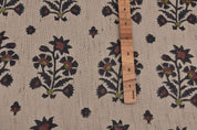Indian Black & Brown Floral Print Linen Blend Fabric - Sadabahar