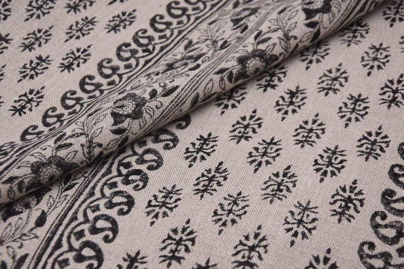 Black Silver Pink Block Print Thick Linen Fabric – Baghbuta