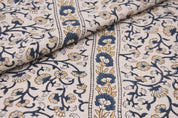 Block Print Navy Blue Floral Linen Fabric Couch Sofa - Himachal