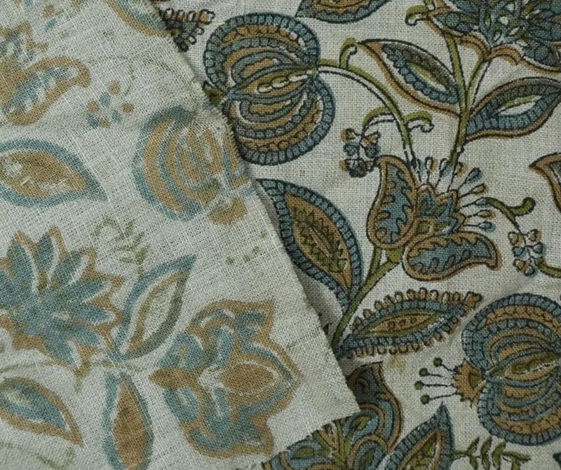 Floral Block Print Decorative Linen Fabric For Napkins - Custard Apple