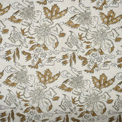 Handmade Brown Floral Pure Linen Fabric - Papaya Leaf