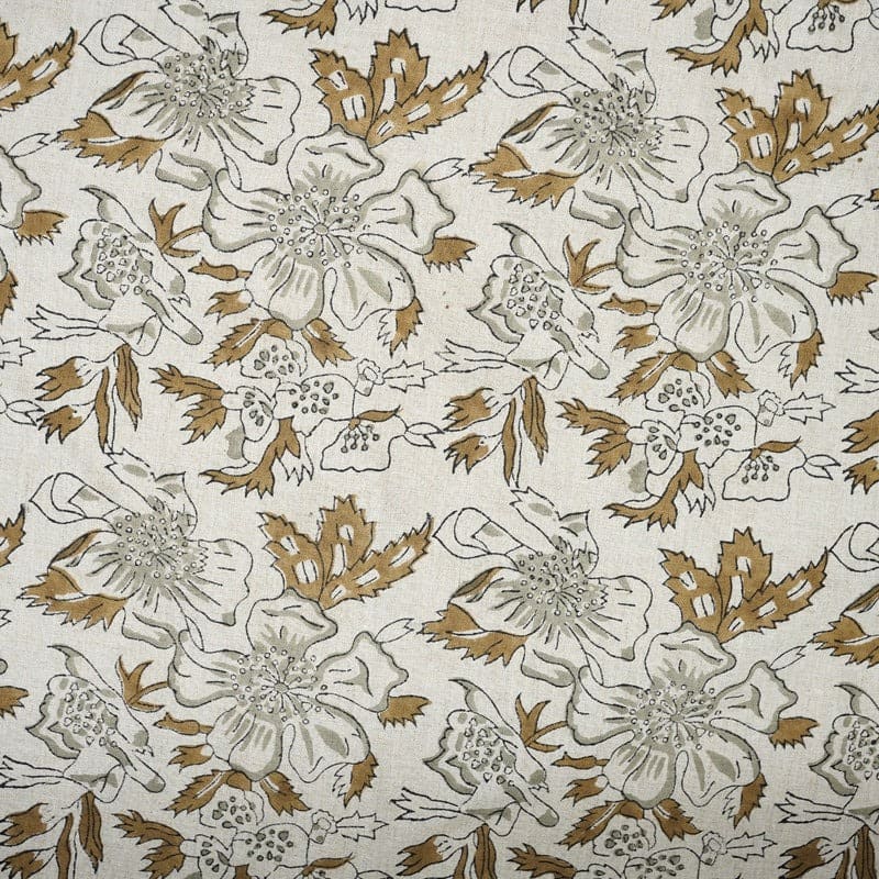 Handmade Brown Floral Pure Linen Fabric - Papaya Leaf