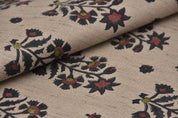 Indian Black & Brown Floral Print Linen Blend Fabric - Sadabahar