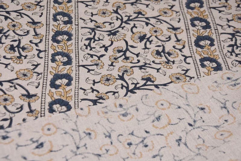 Block Print Navy Blue Floral Linen Fabric Couch Sofa - Himachal