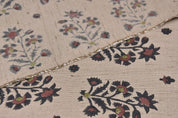 Indian Black & Brown Floral Print Linen Blend Fabric - Sadabahar
