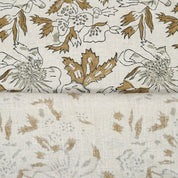 Handmade Brown Floral Pure Linen Fabric - Papaya Leaf