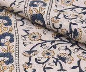 Block Print Navy Blue Floral Linen Fabric Couch Sofa - Himachal