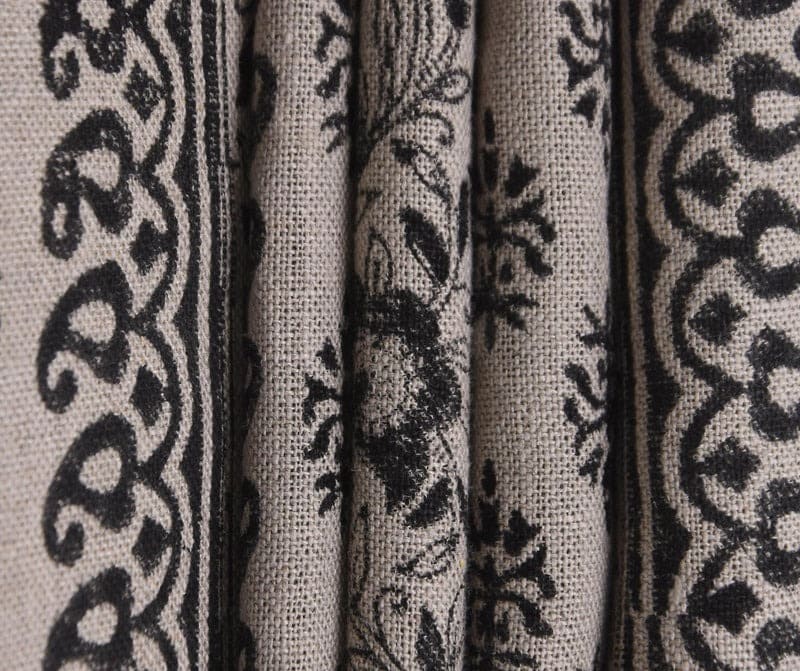 Black Silver Pink Block Print Thick Linen Fabric – Baghbuta