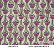 Handmade Block Print Pink & Green Linen Blend Fabric - Lotus Pink