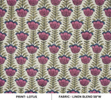Handmade Block Print Pink & Green Linen Blend Fabric - Lotus Pink