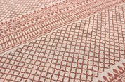 Handmade Block Print Red Floral Pure Linen Fabric - Kabutar Jaal Border