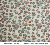 Aristan Hand Block Print Brown Florral Thick Linen  Fabric  - Jhil Mil
