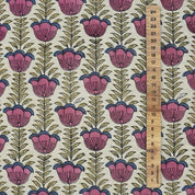 Handmade Block Print Pink & Green Linen Blend Fabric - Lotus Pink