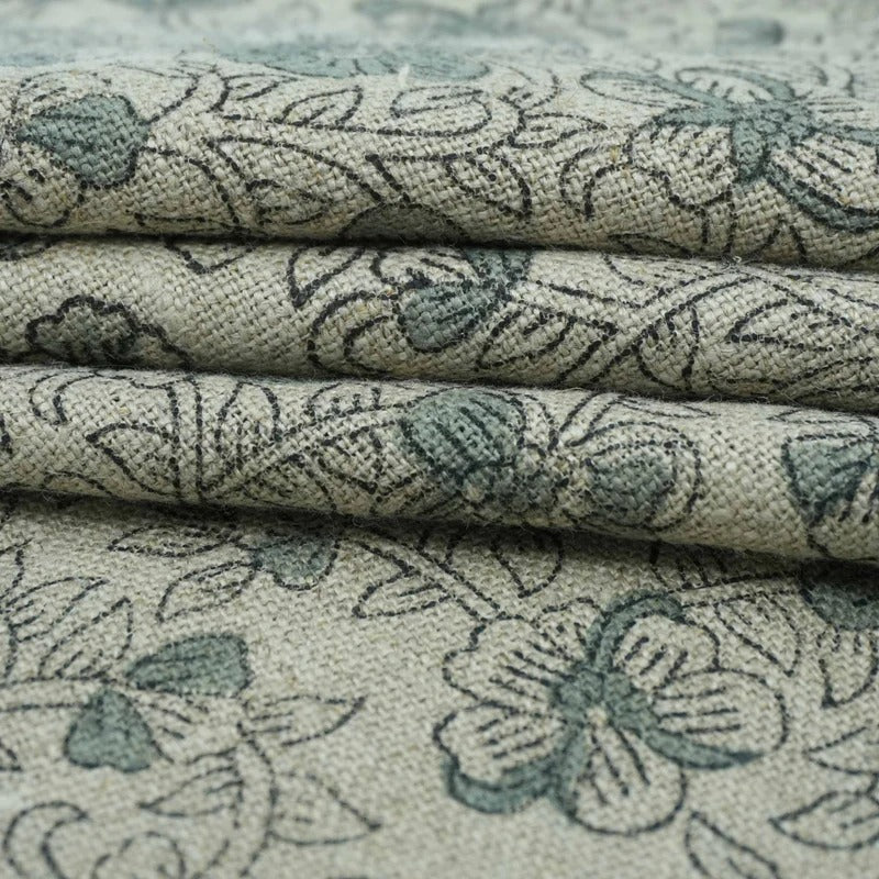 Premium Hand Block Print Green Thick linen Fabric - Saundarya
