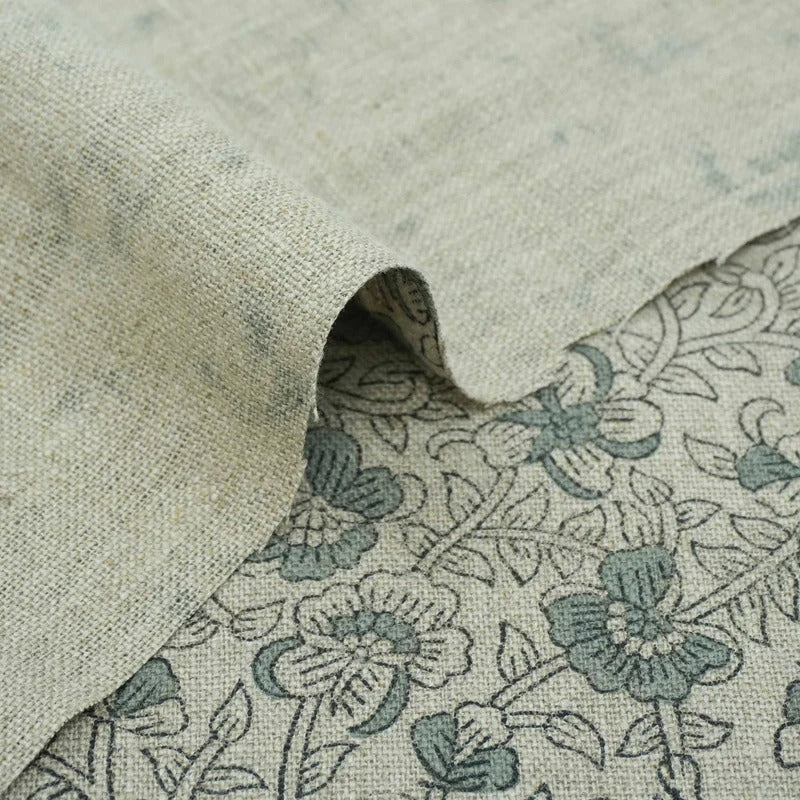 Premium Hand Block Print Green Thick linen Fabric - Saundarya
