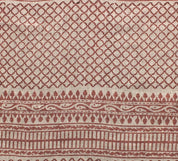Handmade Block Print Red Floral Pure Linen Fabric - Kabutar Jaal Border