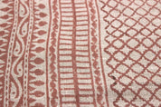 Handmade Block Print Red Floral Pure Linen Fabric - Kabutar Jaal Border